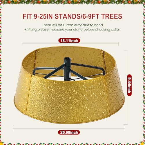 Sweetcrispy 26in Metal Christmas Tree Collar - 4-Panel Base Cover for 6-9ft artificial trees, Gold