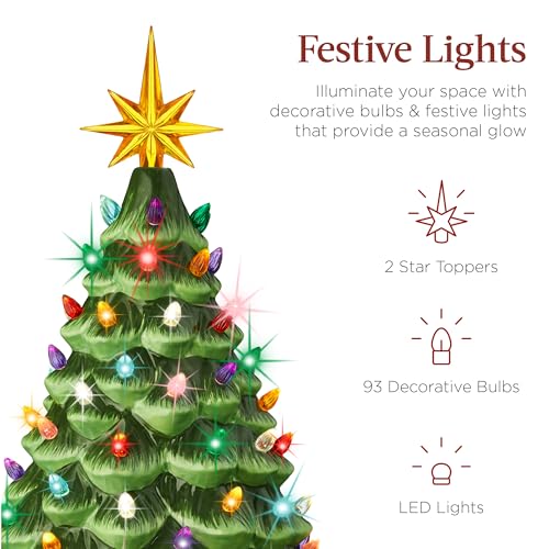 18-Inch Pre-Lit Hand-Painted Ceramic Christmas Tree - Tabletop Holiday Decor
