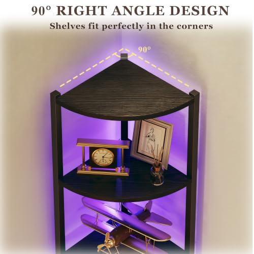 6-Tier Corner Bookshelf with LED Lights, Industrial Steel Display Stand