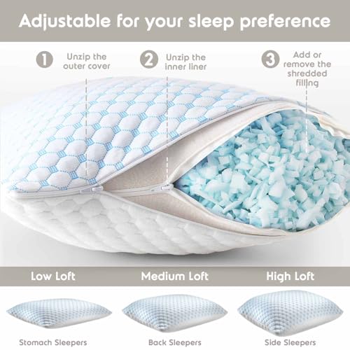 Cooling Body Pillow with Shredded Memory Foam – Adjustable Gel Pillow for Hot Sleepers