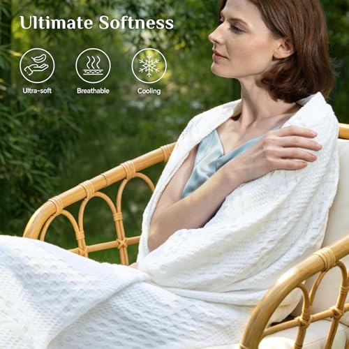 Lightweight Waffle Blanket King Size - Bamboo Cotton Blend, 108x90 Inch