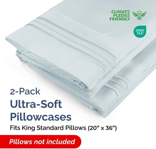King Standard Pillow Cases by [Brand Name] - Ultra-Soft Hotel Quality - Fade-Free & Wrinkle Resistant - Sky Blue, Set of 2