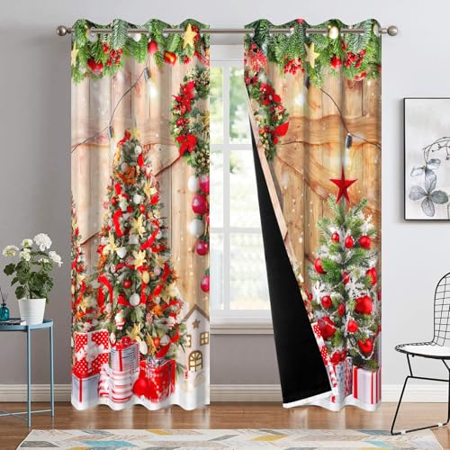 Orange Christmas Blackout Curtains 42x84 Inches Pack of 2 Washable Home Decor