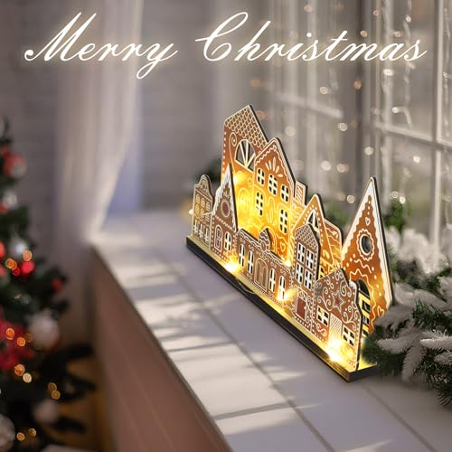 Light-Up Wooden Gingerbread House Tabletop Christmas Village Decoration