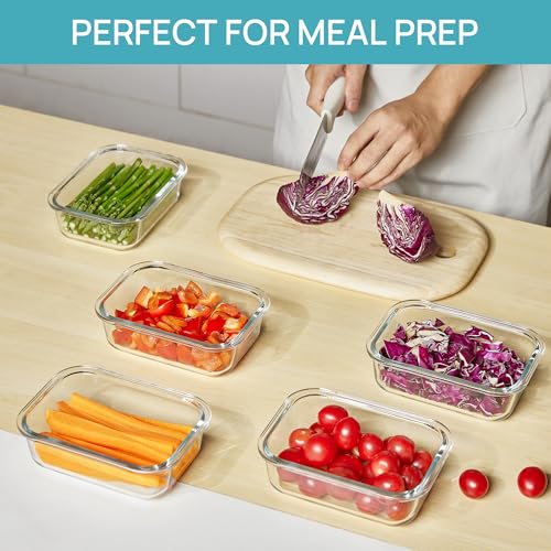 Glass Food Storage Containers with Lids - 5-Pack 22 oz Airtight Meal Prep Set