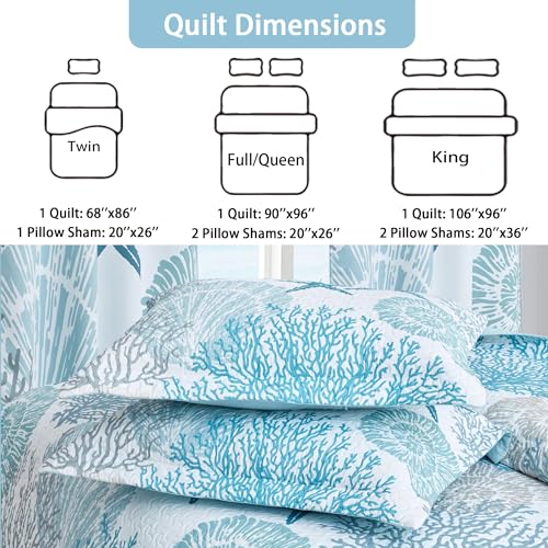 3-Piece Coastal Quilt Set Full/Queen - Soft Beach Nautical Bedspread