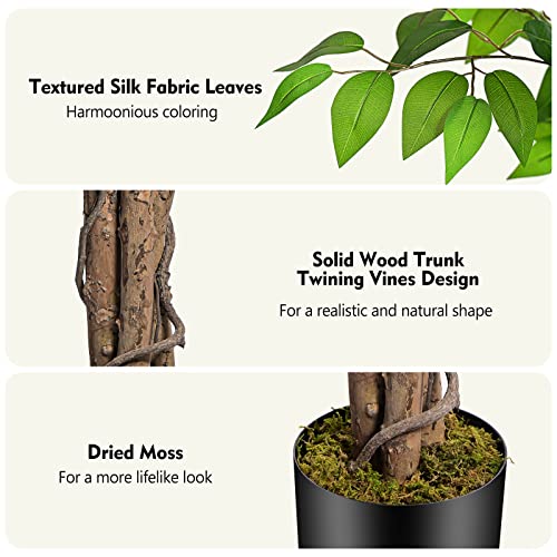 6.2ft Lifelike Artificial Ficus Tree with 3 Trunks for Home Decor