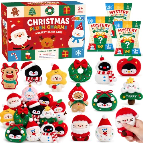 Christmas Plush Keychains 24-Pack - Holiday Party Favors & Gifts