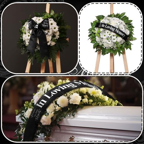 Memorial Wreath Sash 58x4 Inch Black Funeral Ribbon for Flowers