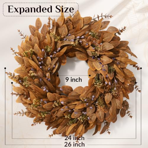 26-Inch Artificial Fall Eucalyptus Wreath for Front Door Autumn Decor