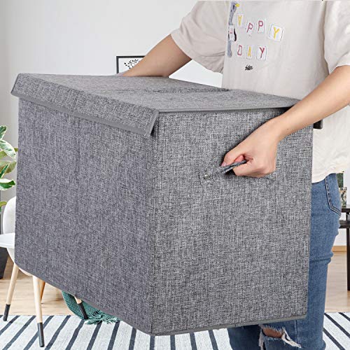 Large Collapsible Toy Storage Chest with Lid - 25x13x16 Inch Linen Bin
