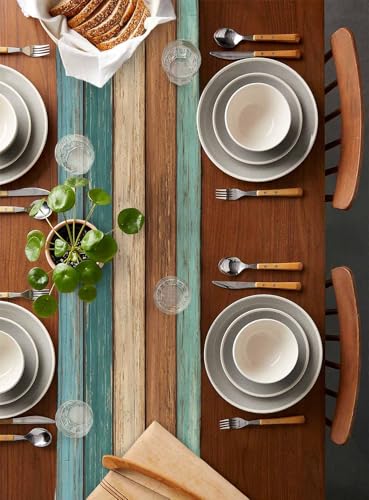 Retro Table Runner 13x70in Burlap Linen, Rustic Rectangle Placemats for Dining