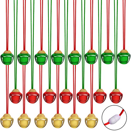 24-Piece Christmas Jingle Bell Necklace Set - Red, Gold, and Green