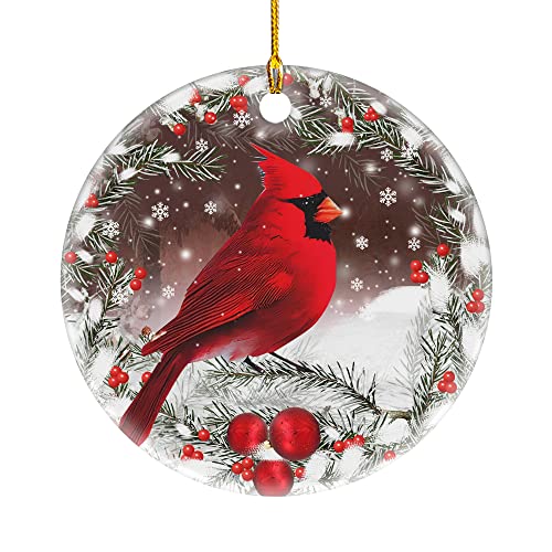 Red Cardinal Ceramic Christmas Ornament - Memorial Bird Tree Decoration