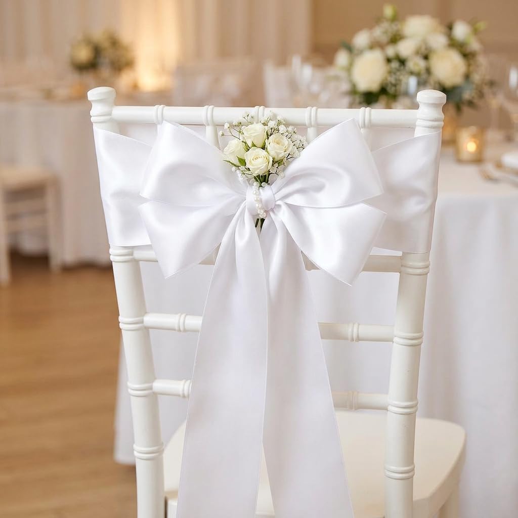 White Satin Ribbon - 4 Inch Wide Double Face for Gift Wrapping & Wedding Decor | 10 Yards