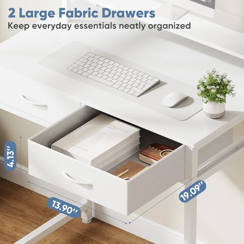 31-Inch Small Computer Desk with Drawers and Monitor Stand - White