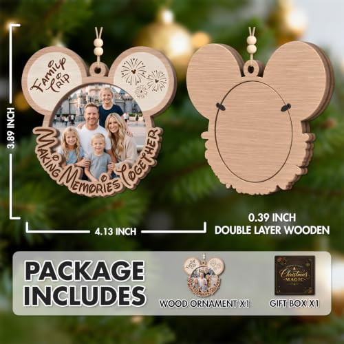 MeoDen Family Photo Frame Ornament - 4x4 Wooden Keepsake for Christmas Tree