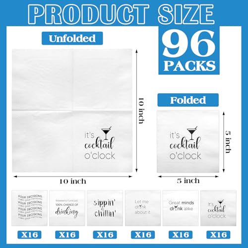 MotiMind Black 96 Pack Funny Cocktail Napkins for Adults - Pour Decisions