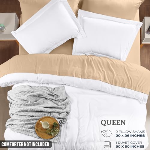 Queen Duvet Cover Set - 3-Piece Soft Microfiber Bedding with Zipper, White