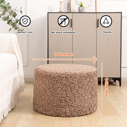 Round Foam Pouf Ottoman 20-inch Footrest for Living Room and Bedroom