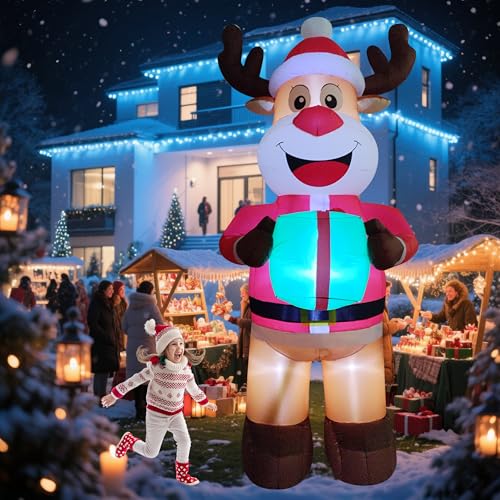 12FT Giant Inflatable Reindeer with LED Lights for Outdoor Christmas Yard Decoration