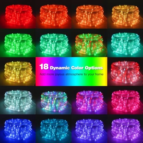66ft 200 LED Color-Changing Rope Lights, Waterproof Remote String Lights