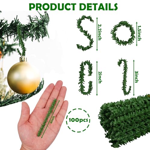 100Pcs 4in Pine Christmas Ornament Hooks & Twist Ties for Trees & Wreaths