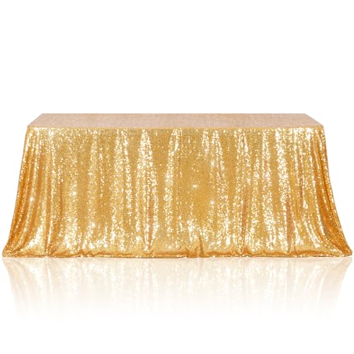 Poise3EHome Gold Sequin Rectangular Tablecloth 60x120 Inches for Wedding & Party