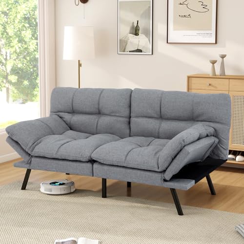 Convertible Memory Foam Futon Sofa Bed with Adjustable Backrest
