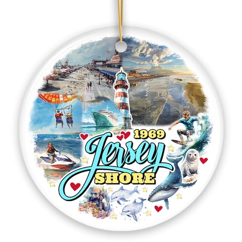 Vibrant Jersey Shore Ceramic Ornament, Tropical New Jersey Vacation in Atlantic Ocean – 3in Circle