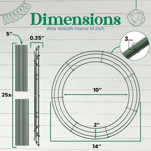 5-Pack 14 Inch Metal Wreath Frames - Dark Green Round Wire Wreath Forms