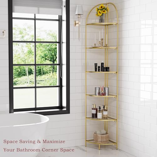 6-Tier Foldable Corner Shelf, Metal Gold Frame Standing Display Rack