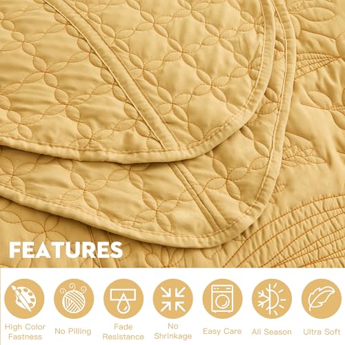 Botanical Oversized Bedspread Queen Size - Reversible Leaves Quilt Set