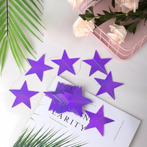 Holographic Purple Star Garland Banner - 130 ft Party Backdrop Decor