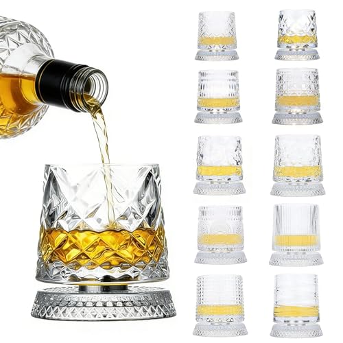 360° Rotating Whiskey Glass Lead-Free Crystal Bourbon Tumbler