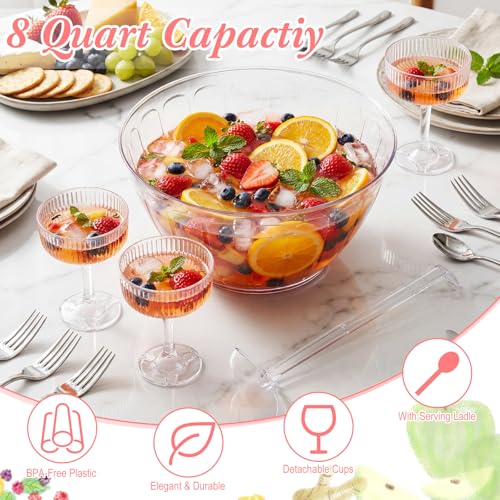 1.8-Gallon Plastic Punch Bowl Set with Ladle and 8 Detachable Cups