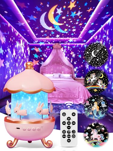 Carousel Star Projector Night Light with 15 Sounds and 15 Films for Kids