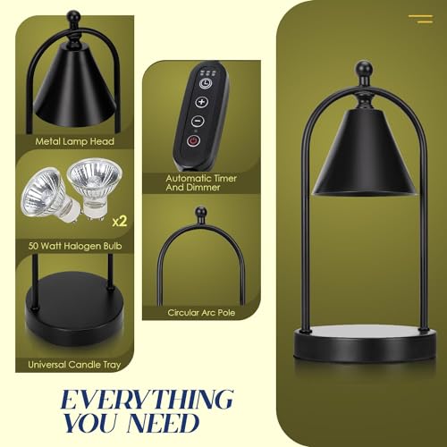 Dimmable Candle Warmer Lamp with Timer & 2 Bulbs - Black
