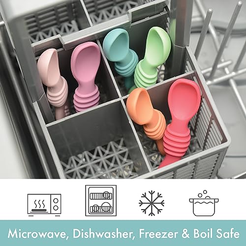 Silicone Baby Training Spoon Set 6-Pack for Self Feeding