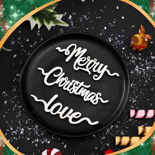 Suzile 24 Pcs Christmas Wooden Letter Signs White – 8 Styles Place Card Wood Cutouts