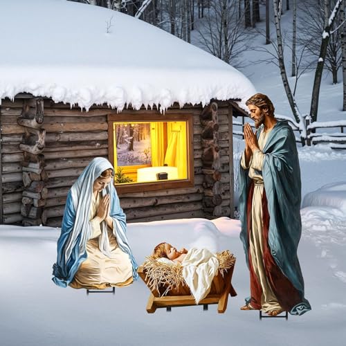 Bunny Chorus Large Metal Nativity Scene Yard Stakes - 3pcs Outdoor Christmas Decor