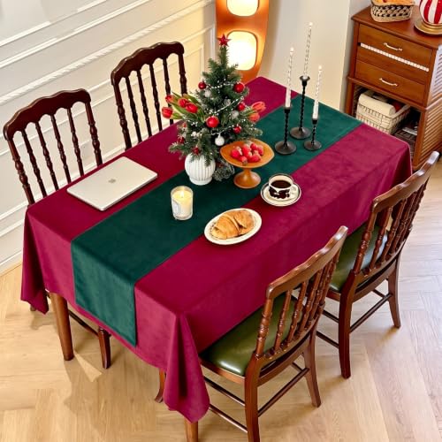 ZIWUROAD Red Wool Velvet Waterproof Rectangular Tablecloth 120x60 Inch