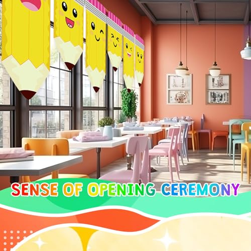 6-Piece Rainbow Pencil Classroom Curtains - School Window Decorations
