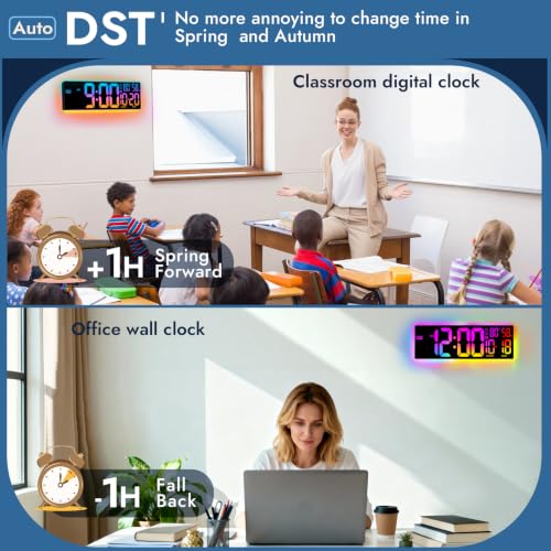 16.5" Large Digital LED Wall Clock with RGB Backlight and Remote Control