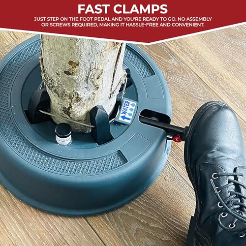 Top Treasures Green Christmas Tree Stand with Water Reservoir & Fast Clamp - Fits 6ft Trees
