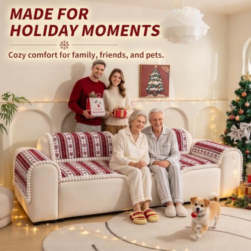 Christmas Plush Sofa Cover 28x71 for 2-3 Seater Sofa, Non-Slip Pet Dog Couch Protector