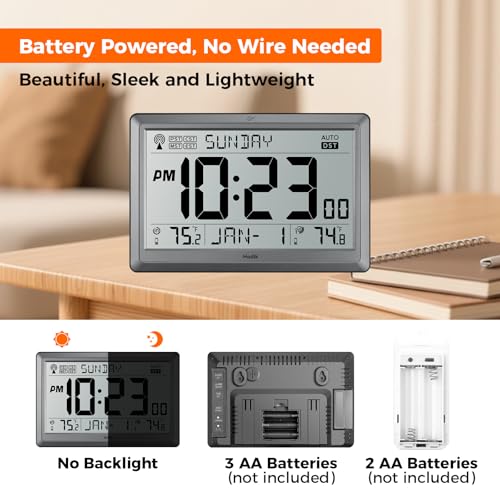 10.5-Inch Atomic Wall Clock with Indoor and Outdoor Temperature Display