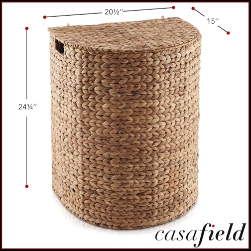 Woven Half Moon Laundry Hamper with Lid and Removable Liner