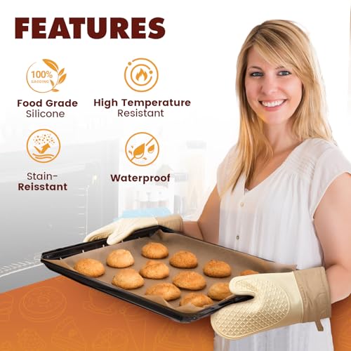 Silicone Oven Mitts, Waterproof Heat Resistant Kitchen Gloves (2 PCS)