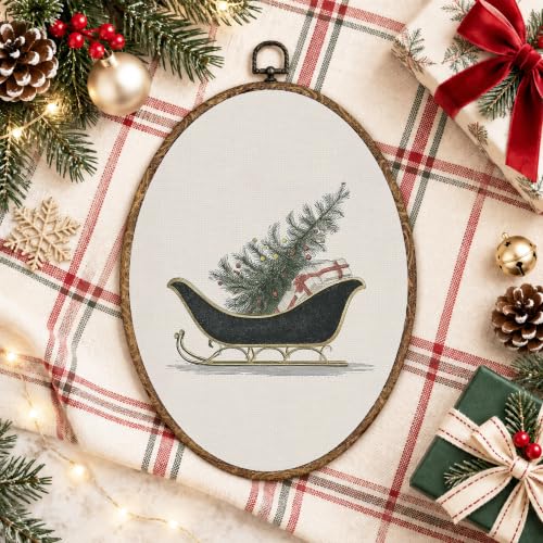 OINDADE Vintage Winter Holiday Christmas Sleigh Oval Wall Art – Tree Variation